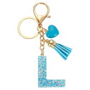 イニシャルレターキーチェーン レジン製かわいいハートタッセルペンダントアクセサリー アルファベットキーリング 財布 ハンドバッグ バックパック用 ブルー L