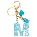 イニシャルレターキーチェーン レジン製かわいいハートタッセルペンダントアクセサリー アルファベットキーリング 財布 ハンドバッグ バックパック用 ブルー