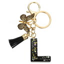 イニシャルレターキーチェーン レジン製かわいい蝶のタッセルペンダントアクセサリー 女性用アルファベットキーリング 財布 ハンドバッグ バックパック用 黒 L