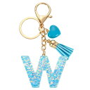 イニシャルレターキーチェーン レジン製かわいいハートタッセルペンダントアクセサリー アルファベットキーリング 財布 ハンドバッグ バックパック用 ブルー W