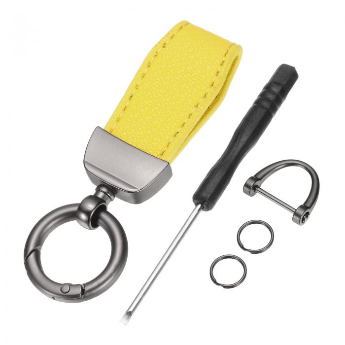 車のキーチェーン 亜鉛合金レザーカーキーチェーンアンチロストDリングキーチェーンフォブ360度回転装..