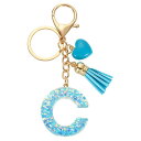 イニシャルレターキーチェーン レジン製かわいいハートタッセルペンダントアクセサリー アルファベットキーリング 財布 ハンドバッグ バックパック用 ブルー色