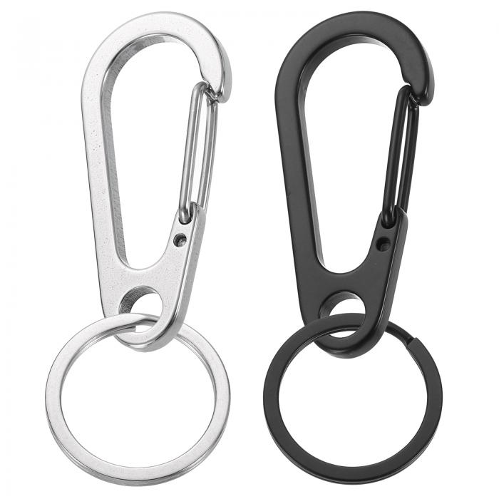 2.17" x 1.1" メタルキーチェーン キーリング 2個 シルバー＆黒 キーチェーン リング クリップ 頑丈な..