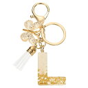 イニシャルレターキーチェーン レジン製かわいい蝶のタッセルペンダントアクセサリー 女性用アルファベットキーリング 財布 ハンドバッグ バックパック用 金 L