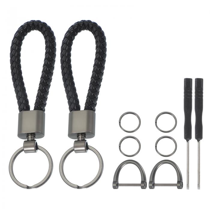 カーキーチェーン 手作りの編み込みレザーキーチェーン ホースシューバックルメタルキーホルダー 2つの..