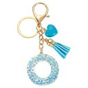 イニシャルレターキーチェーン レジン製かわいいハートタッセルペンダントアクセサリー アルファベットキーリング 財布 ハンドバッグ バックパック用 ブルー-O