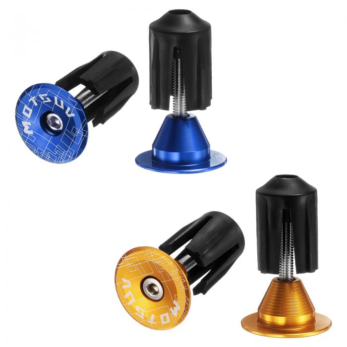 2ペアのバーエンドプラグ、アルミニウム製ハンドルバーエンドキャップ、自転車プラグ0.7oz、MTBロードBMX固定ギアバイク用の拡張ロック、イエローブルー