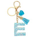 イニシャルレターキーチェーン レジン製かわいいハートタッセルペンダントアクセサリー アルファベットキーリング 財布 ハンドバッグ バックパック用 ブルー E