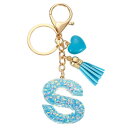 イニシャルレターキーチェーン レジン製かわいいハートタッセルペンダントアクセサリー アルファベットキーリング 財布 ハンドバッグ バックパック用 ブルー S
