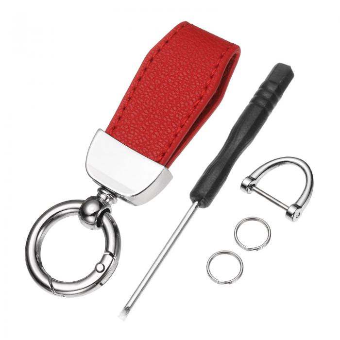 車のキーチェーン 亜鉛合金レザーカーキーチェーンアンチロストDリングキーチェーンフォブ360度回転装..