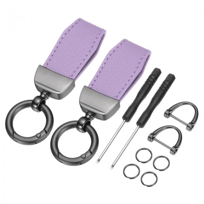 2個の車のキーチェーン 亜鉛合金レザーカーキーチェーンアンチロストDリングキーチェーンフォブ360度回..