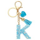 イニシャルレターキーチェーン レジン製かわいいハートタッセルペンダントアクセサリー アルファベットキーリング 財布 ハンドバッグ バックパック用 ブルー-K