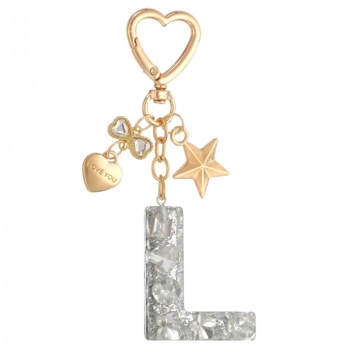 PATIKIL かわいいイニシャルレターキーチェーン レターL 女性用ブリングラブバタフライスター バッグバックパック財布車のキーカップアクセサリーシルバー