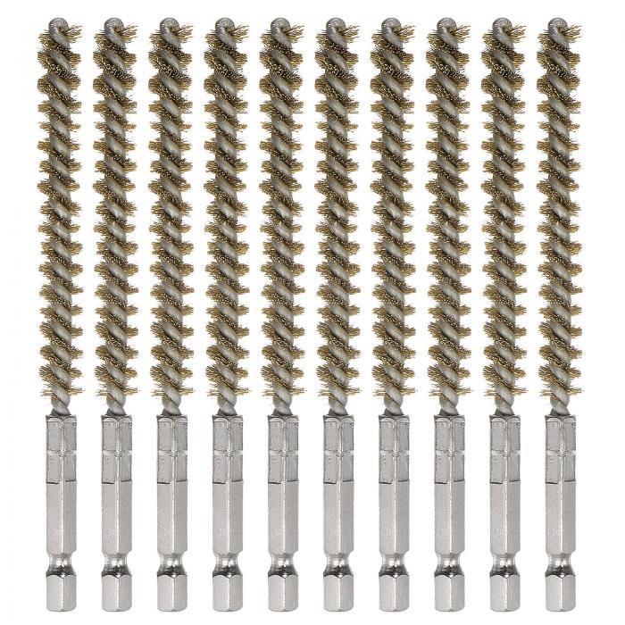 真鍮製ボアブ ラシ10個セット 直径8mm 長さ115mm ハンドル付きクリーニングツイ ストワイヤーブ ラシ 1..
