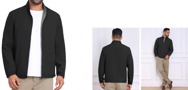 TATT 21 メンズ 軽量 スタンドカラー フルジップアップ ビジネス ゴルフ ボンバージャケット ブラック M