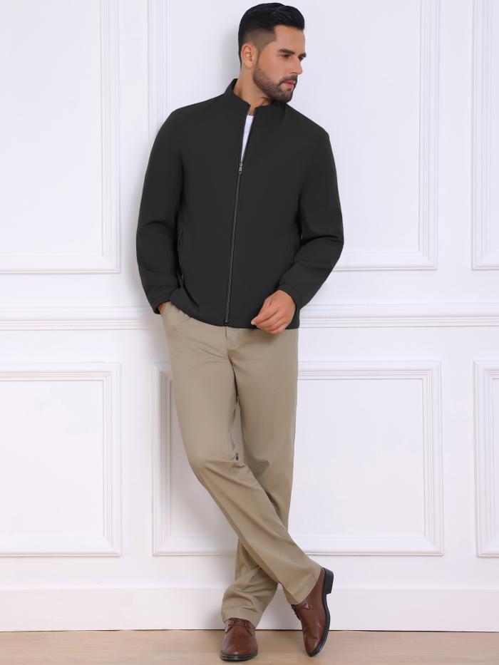 TATT 21 メンズ 軽量 スタンドカラー フルジップアップ ビジネス ゴルフ ボンバージャケット ブラック M