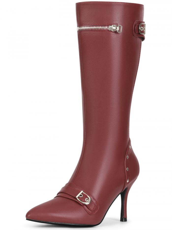 Perphy ポインテッドトゥリベットスティレットハイヒールニーハイブーツ（レディース） ブルゴーニュ 24.5cm