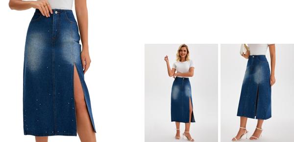 CIMUK レディース デニムスカート カジュアル サイドスリット Aライン ストレッチ ハイウエスト ペンシルジーンズスカート ネイビーブルー XL