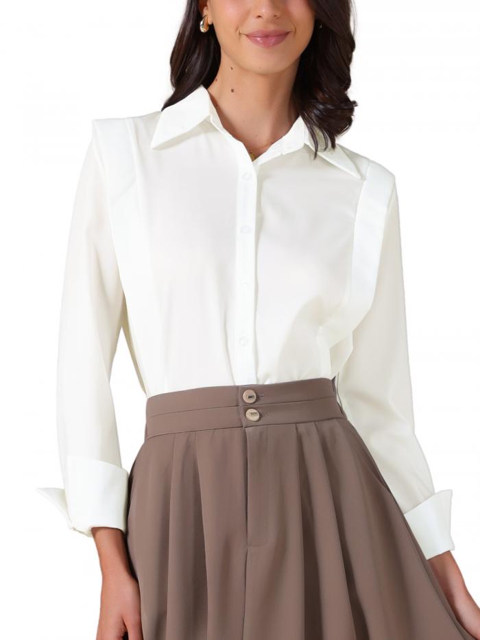 Allegra K レディース 長袖 ボタンダウンシャツ カジュアル シフォン ブラウス 襟付き ワークトップス ホワイト L