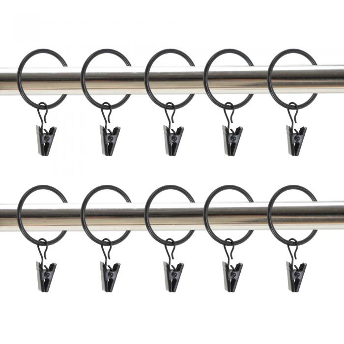 CAPASTEC カーテンリングクリップ カーテンクリップフック シャワーカーテン クリップ付き 耐久性 防錆 良質 おしゃれ 取付簡単 持ち運びにも便利 10個セット 軽量 線径4mm 内径35mm ブラック