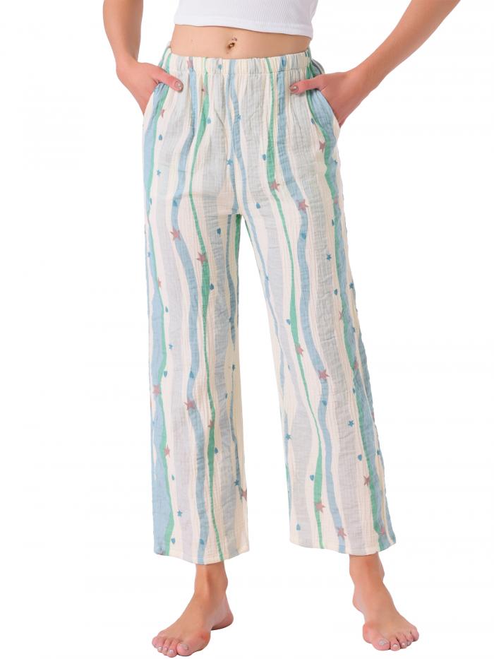 cheibear Womens 100% Cotton Pajama Bottoms Printed Loungewear Lightweight Sleep ...