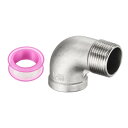 304ステンレス鋼90度エルボースレッドパイプ継手G3/4"メスからG3/4"オス鋳造パイプ継手シールテープ付き配管排水管暖房システム用