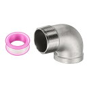 304ステンレス鋼90度エルボースレッドパイプ継手G1-1/4"メスからG1-1/4"オス鋳造パイプ継手シールテープ付き配管排水管暖房システム用