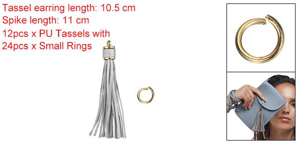 12個 PUレザータッセル 4.3" キーチェーンタッセル装飾タッセルパース装飾 小さなリング付き 宝石メイキング ハンドバッグ DIYクラフト 携帯ストラップ用（シルバー）