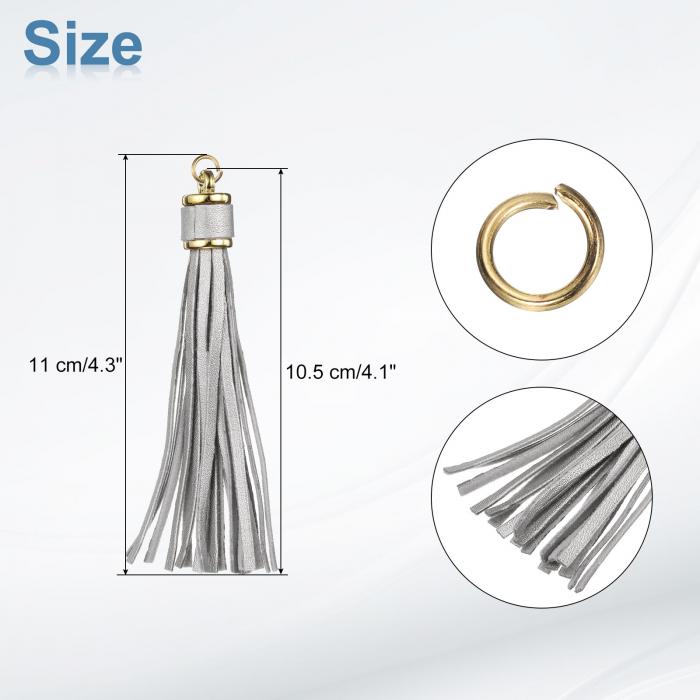 12個 PUレザータッセル 4.3" キーチェーンタッセル装飾タッセルパース装飾 小さなリング付き 宝石メイキング ハンドバッグ DIYクラフト 携帯ストラップ用（シルバー）