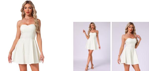 Allegra K チューブトップドレス ミニ フリル パーティー ストラップレス ジッパー 無地 レディース クリームホワイト XL