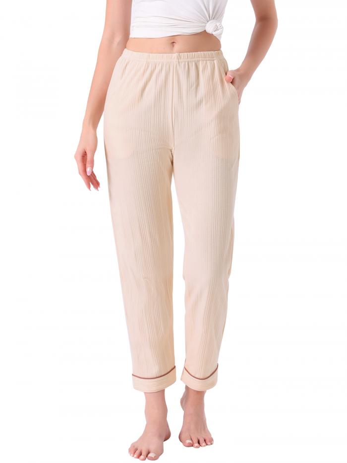 cheibear レディース パジャマパンツ コットンニット リブ編み 伸縮性ウエスト ストレートレッグ ポケット付き ラウンジウェア カジュアル ホーム ベー...