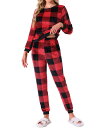 cheibear レディース パジャマセット フランネルプリント 長袖 トップス&パンツ 保温 クリスマス 2ピース スリープウェア レッド XL