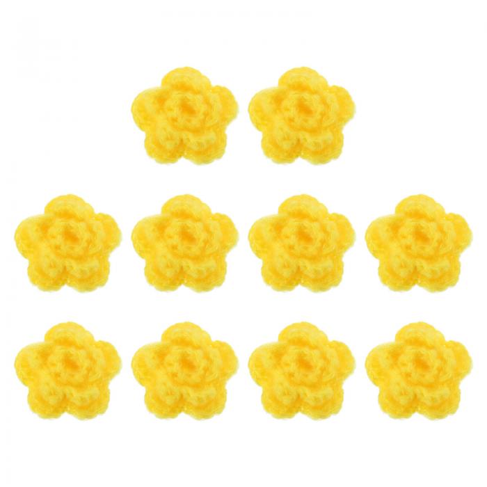 10個の花のついたパッチ、50mm手作りの編み花の刺繍アップリケ、DIYヘアハット服装ウェディングデコク..