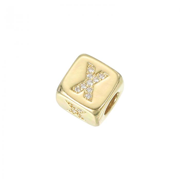 ラインストーンレターキューブビーズ 26文字ダイスチャ ームA-Zヨーロピアンスクエアチャ ームアルファベットxイニシャルダイスビーズペンダントDIY(4)