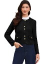 Allegra K Allegra K クルーネックコート 長袖 ボタンダウン ヴィンテージジャケット 無地ブレザー レディース ブラック XS