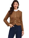 Allegra K Allegra K クルーネックコート 長袖 ボタンダウン ヴィンテージジャケット 無地ブレザー レディース ブラウン M