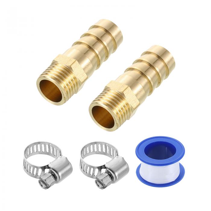 真鍮ホースバーブフィッティング2個 1/2"バーブ×G1/4"メススレッドホースコネクター ホースクランプ付..