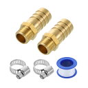 真鍮ホースバーブフィッティング2個 9/16"バーブ×G1/4"メススレッドホースコネクター ホースクランプ付き 水 燃料 ガス 油の輸送およびパイプラインメンテナンス用