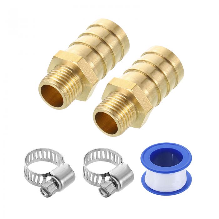 真鍮ホースバーブフィッティング2個 5/8"バーブ×G1/4"メススレッドホースコネクター ホースクランプ付..