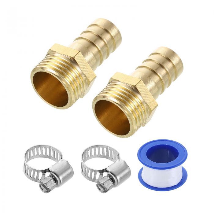 真鍮ホースバーブフィッティング2個 9/16"バーブ×G1/2"メススレッドホースコネクター ホースクランプ付..
