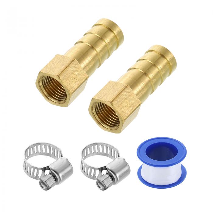 真鍮ホースバーブフィッティング2個 3/8"バーブ×G1/8"女性スレッドホースコネクター ホースクランプ付..