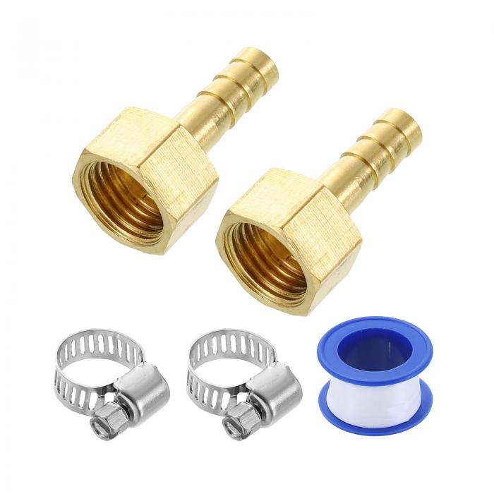 真鍮ホースバーブフィッティング2個 1/4"バーブ×G1/4"女性スレッドホースコネクター ホースクランプ付..