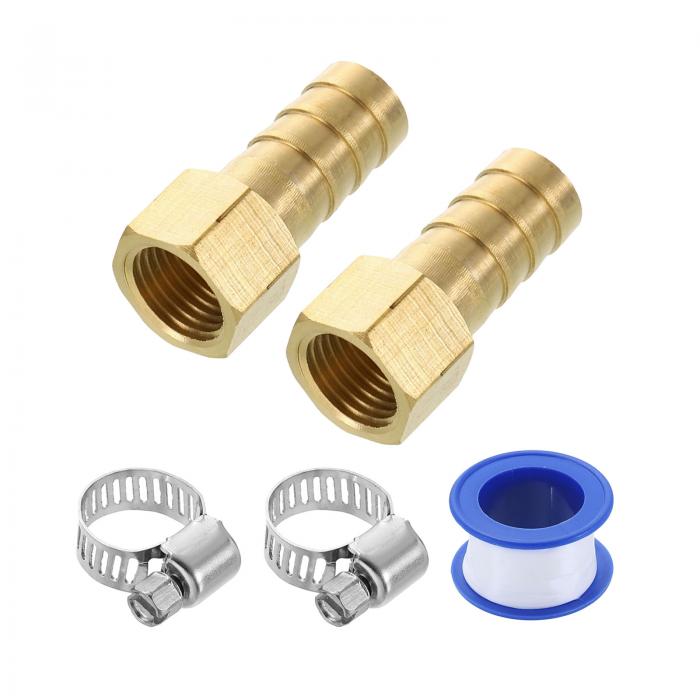 真鍮ホースバーブフィッティング2個 1/2"バーブ×G1/4"女性スレッドホースコネクター ホースクランプ付..