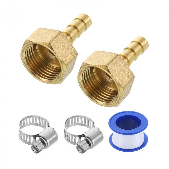 真鍮ホースバーブフィッティング2個 1/4"バーブ×G3/8"女性スレッドホースコネクター ホースクランプ付..