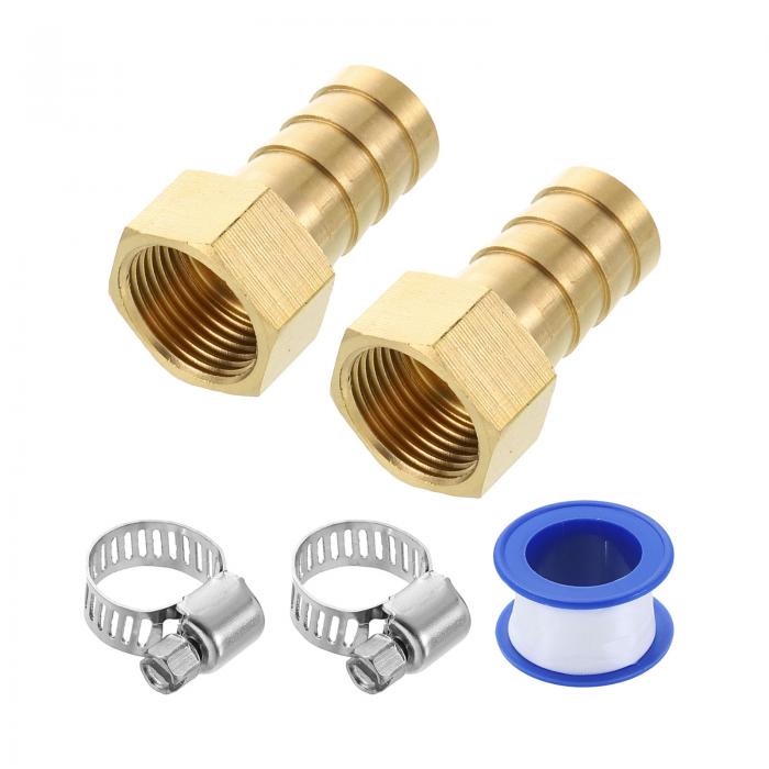 真鍮ホースバーブフィッティング2個 9/16"バーブ×G3/8"女性スレッドホースコネクター ホースクランプ付..