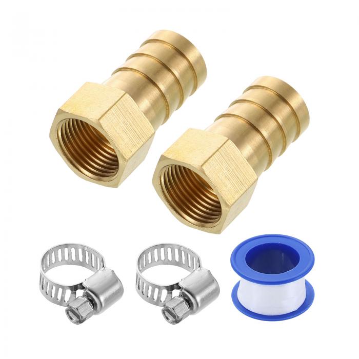 真鍮ホースバーブフィッティング2個 5/8"バーブ×G3/8"女性スレッドホースコネクター ホースクランプ付..