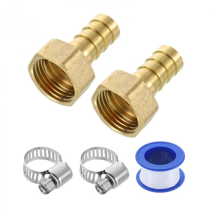 真鍮ホースバーブフィッティング2個 1/2"バーブ×G1/2"女性スレッドホースコネクター ホースクランプ付..