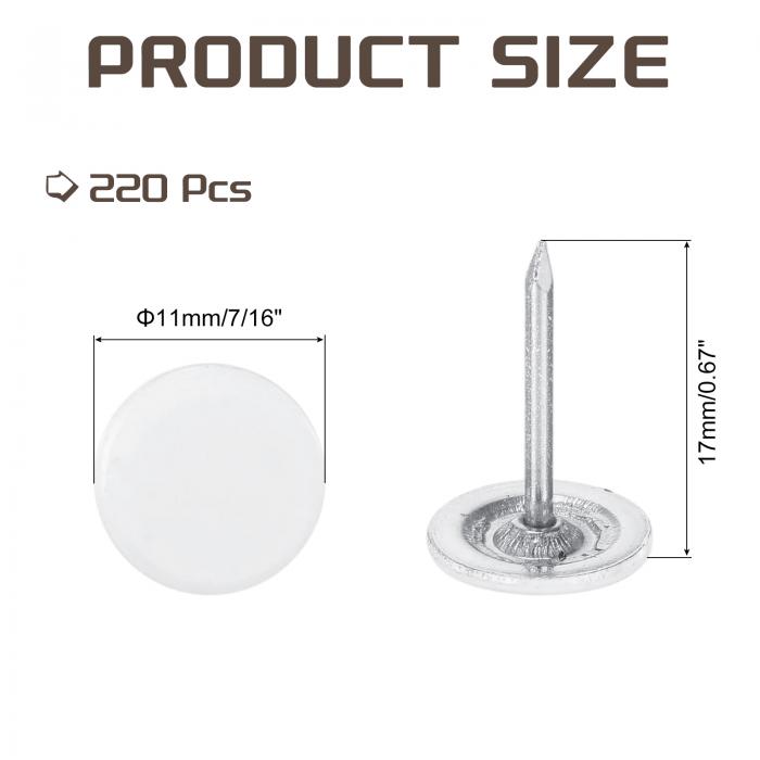 家具用アップホルスタリータック、7/16インチ（11 x 17 mm）メタルラウンド黒サムタック、壁装飾用アップホルスタリーネイルDIYプロジェクトホームデコ（ホワイト、220個入り）
