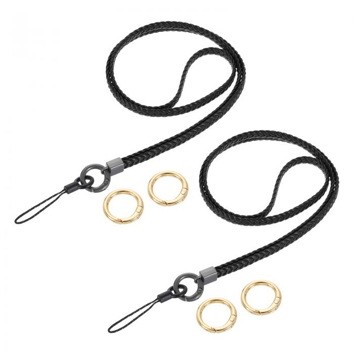 2個 編み込みネックストラップ 15.4" レザー製 手作り キーチェーンストラップ ID バッジホルダー ネッ..