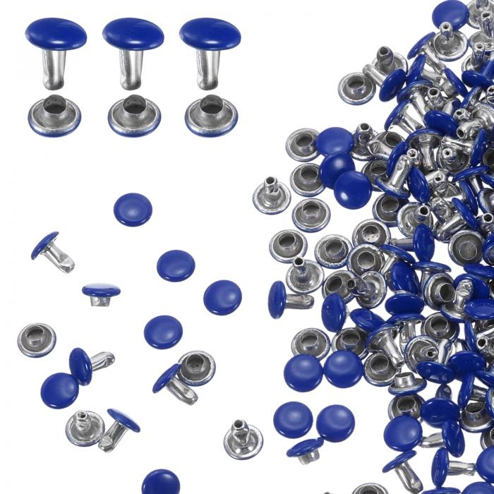100セット ダブルキャップレザーリベット 6x6mm 丸キャップチューブ状メタルスタッズ 生地用ベルト ペっト用首輪 ブーツ バッグ 修理と装飾用 ダークブルー